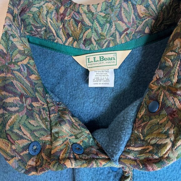 L.L. Bean Vintage 1/4 Snap Fleece Pullover Teal Blue Tapestry Trim Large #1412 - Picture 4 of 11